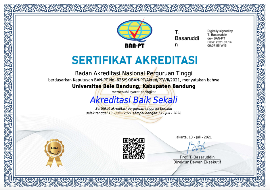 Read more about the article Universitas Bale Bandung (UNIBBA) telah berhasil meraih PERINGKAT AKREDITASI “BAIK SEKALI” dari BAN-PT